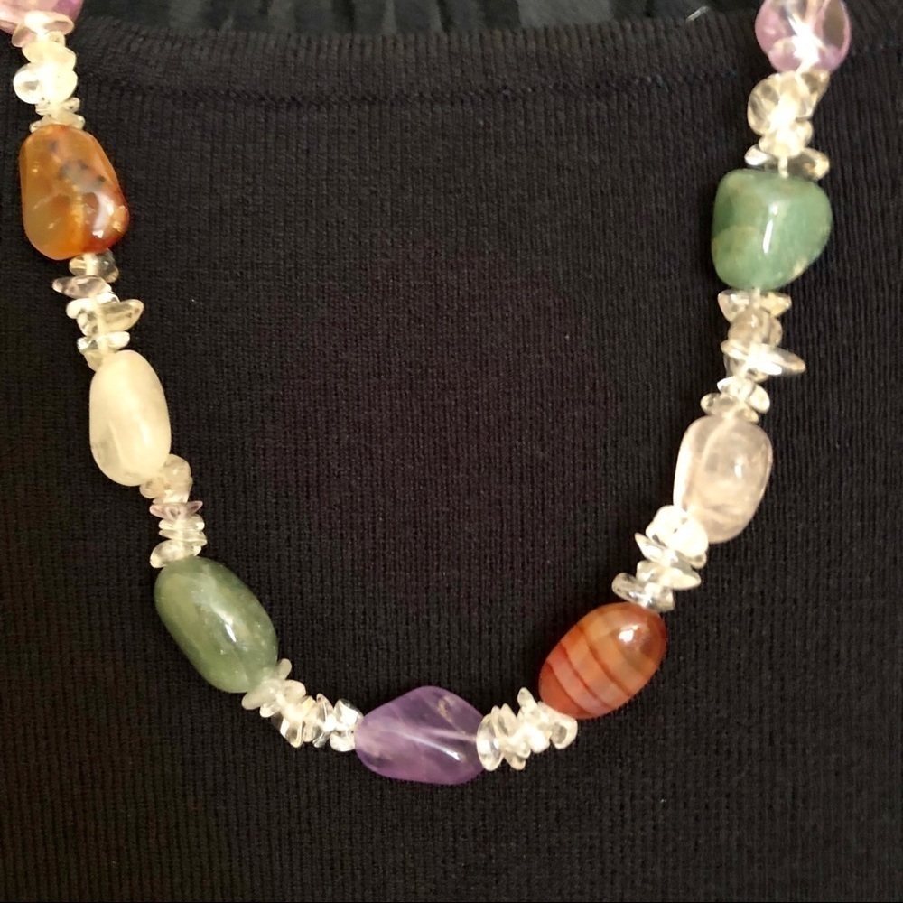Genuine Gem Stone Necklace Amethyst Rose Quartz Blue Green Chic Classy Chic - Picture 2 of 9